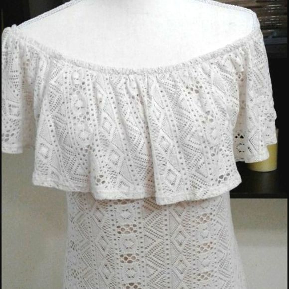 S-Twelve Boho Chic Romantic Bridal Off White Laced Ruffled Midi Dress - Picture 2 of 8